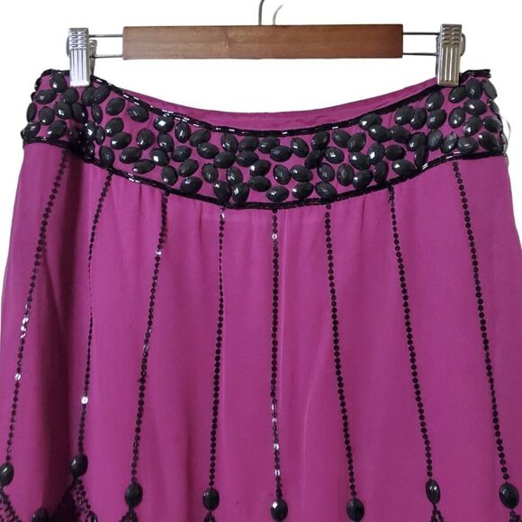 American Retro Paris Silk Curtains Skirt Size 40 Purple Beaded Scalloped Womens - Picture 4 of 13
